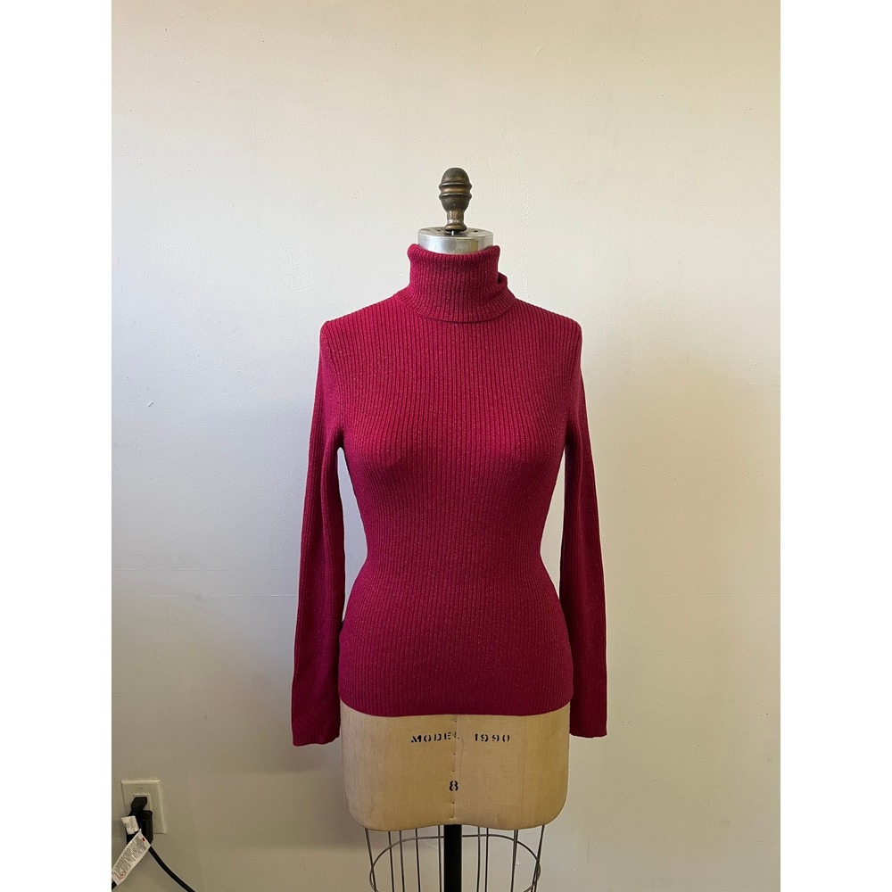 INC International Concepts Magenta Metallic Ribbed Turtleneck Sweater Medium
